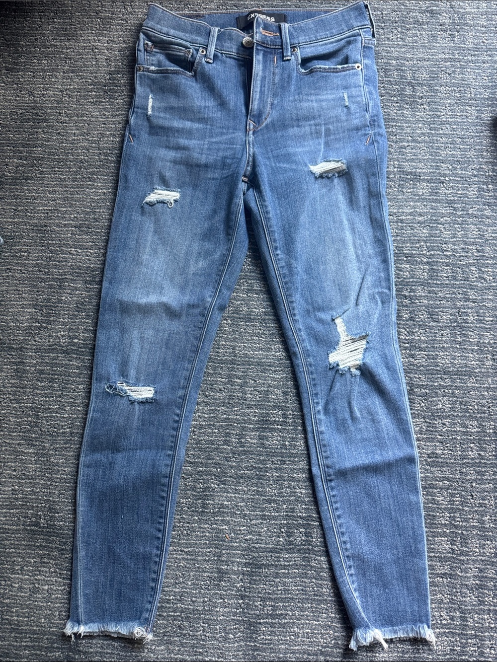 Express Cropped Legging Mid Rise Distressed Blue Skinny Jeans